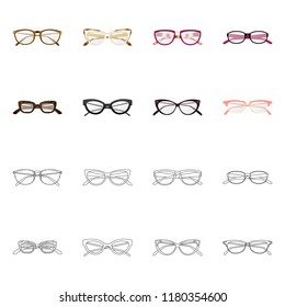 Vector design of glasses and frame icon. Set of glasses and accessory stock vector illustration.