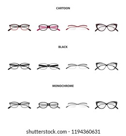 Vector design of glasses and frame icon. Collection of glasses and accessory vector icon for stock.