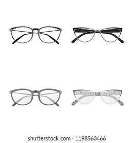 Vector design of glasses and frame icon. Set of glasses and accessory stock symbol for web.