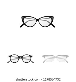 Vector design of glasses and frame icon. Set of glasses and accessory vector icon for stock.