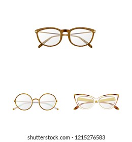 Vector design of glasses and frame icon. Set of glasses and accessory stock vector illustration.