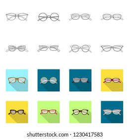 Vector design of glasses and frame icon. Set of glasses and accessory stock vector illustration.