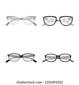Vector design of glasses and frame icon. Set of glasses and accessory stock vector illustration.