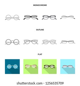 Vector design of glasses and frame icon. Set of glasses and accessory stock symbol for web.