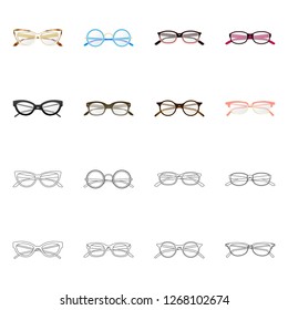Vector design of glasses and frame icon. Collection of glasses and accessory stock vector illustration.
