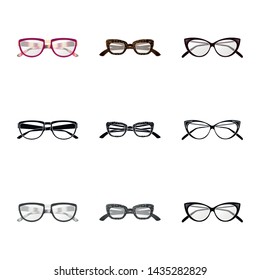 Vector design of glasses and frame icon. Set of glasses and accessory stock symbol for web.