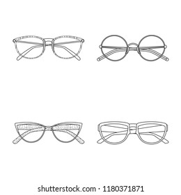 Vector design of glasses and frame logo. Set of glasses and accessory stock symbol for web.