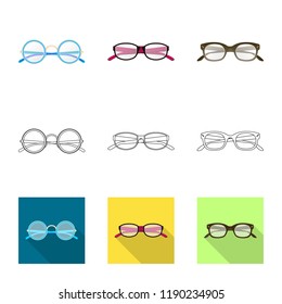 Vector design of glasses and frame logo. Set of glasses and accessory vector icon for stock.