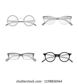 Vector design of glasses and frame logo. Collection of glasses and accessory stock vector illustration.