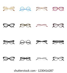 Vector design of glasses and frame logo. Collection of glasses and accessory stock vector illustration.