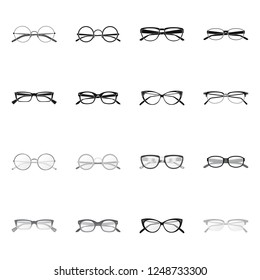 Vector design of glasses and frame logo. Collection of glasses and accessory stock vector illustration.