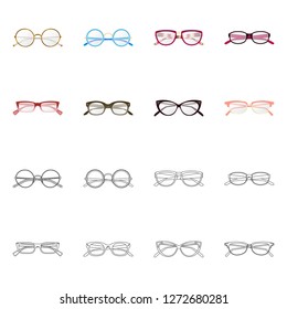 Vector design of glasses and frame logo. Set of glasses and accessory stock symbol for web.
