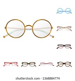 Vector design of glasses and frame logo. Collection of glasses and accessory stock symbol for web.