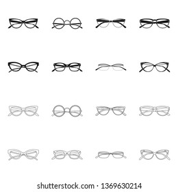Vector design of glasses and frame logo. Collection of glasses and accessory stock vector illustration.