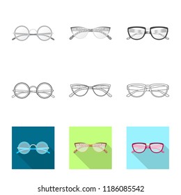 Vector design of glasses and frame sign. Set of glasses and accessory stock symbol for web.