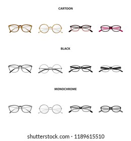 Vector design of glasses and frame sign. Set of glasses and accessory stock symbol for web.