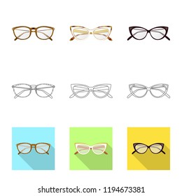 Vector design of glasses and frame sign. Collection of glasses and accessory stock symbol for web.