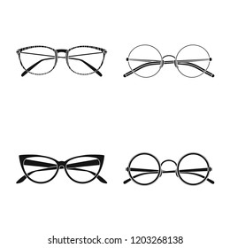 Vector design of glasses and frame sign. Collection of glasses and accessory stock symbol for web.