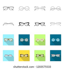 Vector design of glasses and frame sign. Set of glasses and accessory stock symbol for web.