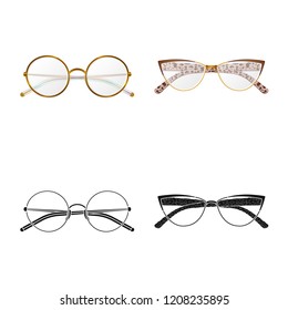 Vector design of glasses and frame sign. Set of glasses and accessory stock vector illustration.