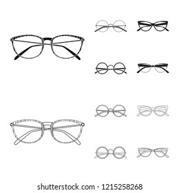 Vector design of glasses and frame sign. Set of glasses and accessory stock vector illustration.