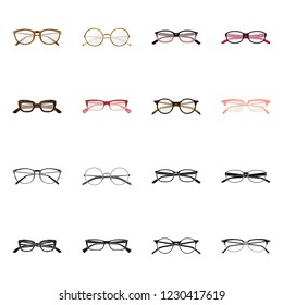 Vector design of glasses and frame sign. Collection of glasses and accessory vector icon for stock.