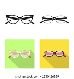 Vector design of glasses and frame sign. Set of glasses and accessory stock symbol for web.