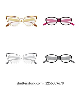 Vector design of glasses and frame sign. Collection of glasses and accessory stock vector illustration.