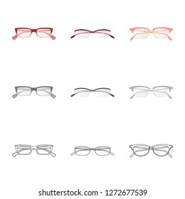 Vector design of glasses and frame sign. Set of glasses and accessory vector icon for stock.