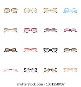 Vector design of glasses and frame sign. Set of glasses and accessory stock vector illustration.