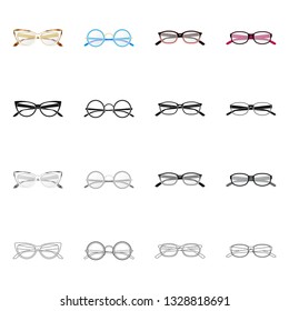 Vector design of glasses and frame sign. Set of glasses and accessory vector icon for stock.