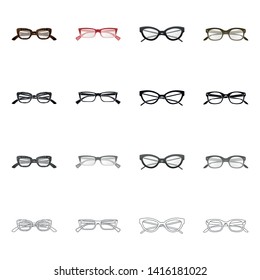 Vector design of glasses and frame sign. Set of glasses and accessory vector icon for stock.