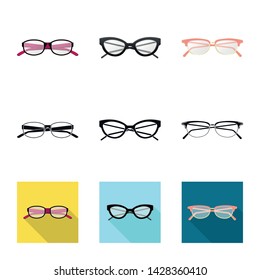 Vector design of glasses and frame sign. Set of glasses and accessory stock vector illustration.