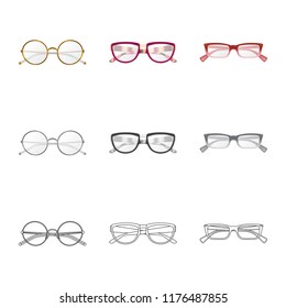 Vector design of glasses and frame symbol. Collection of glasses and accessory stock symbol for web.