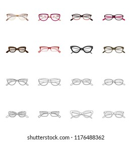Vector design of glasses and frame symbol. Set of glasses and accessory stock symbol for web.