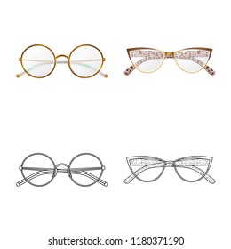 Vector design of glasses and frame symbol. Set of glasses and accessory stock vector illustration.