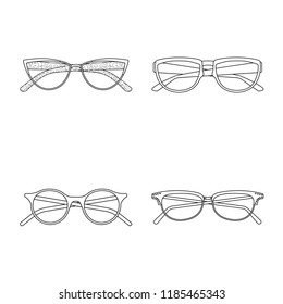 Vector design of glasses and frame symbol. Collection of glasses and accessory vector icon for stock.