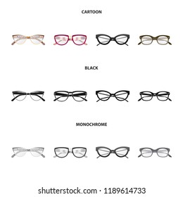 Vector design of glasses and frame symbol. Collection of glasses and accessory stock vector illustration.