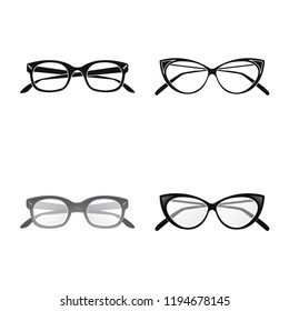 Vector design of glasses and frame symbol. Set of glasses and accessory stock vector illustration.