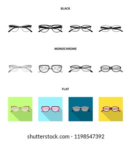 Vector design of glasses and frame symbol. Set of glasses and accessory vector icon for stock.