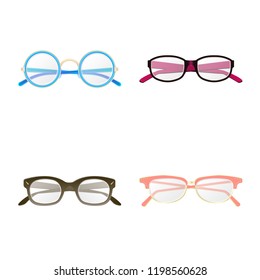 Vector design of glasses and frame symbol. Set of glasses and accessory stock vector illustration.