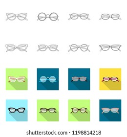 Vector design of glasses and frame symbol. Set of glasses and accessory vector icon for stock.