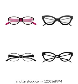 Vector design of glasses and frame symbol. Set of glasses and accessory vector icon for stock.