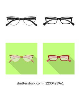 Vector design of glasses and frame symbol. Set of glasses and accessory stock vector illustration.