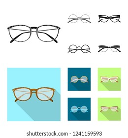 Vector design of glasses and frame symbol. Set of glasses and accessory stock symbol for web.