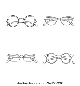 Vector design of glasses and frame symbol. Set of glasses and accessory stock symbol for web.