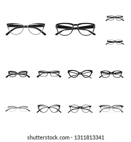 Vector design of glasses and frame symbol. Set of glasses and accessory stock symbol for web.