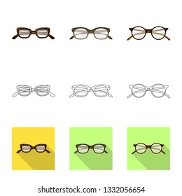 Vector design of glasses and frame symbol. Collection of glasses and accessory stock vector illustration.