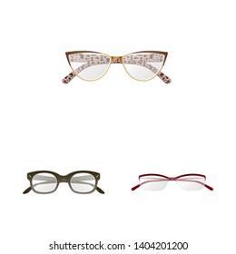 Vector design of glasses and frame symbol. Set of glasses and accessory stock vector illustration.