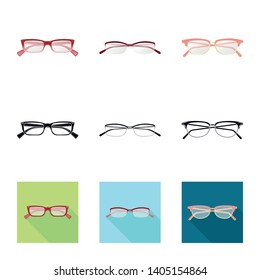 Vector design of glasses and frame symbol. Set of glasses and accessory stock vector illustration.